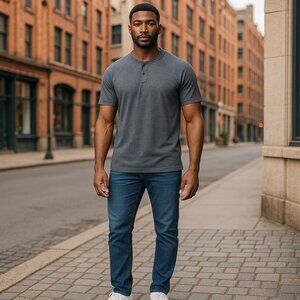 J.Crew Performance Mens Size M Short Sleeve Henley Shirt Gray Stretch Activewear